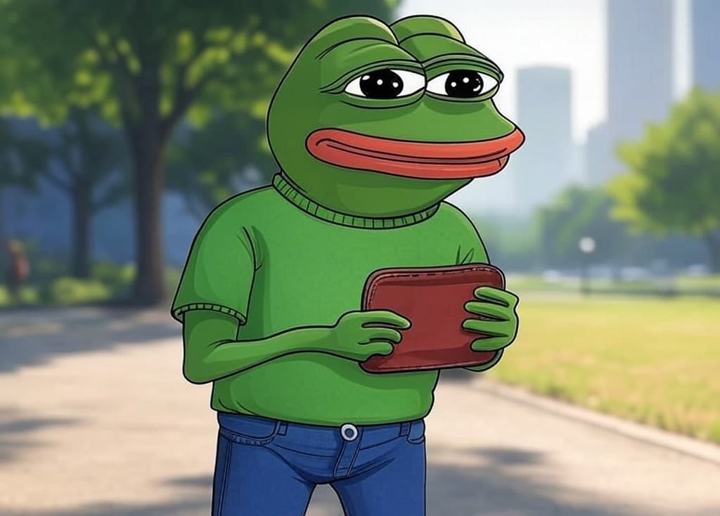 Pepe holding a wallet for wallet tracking alerts